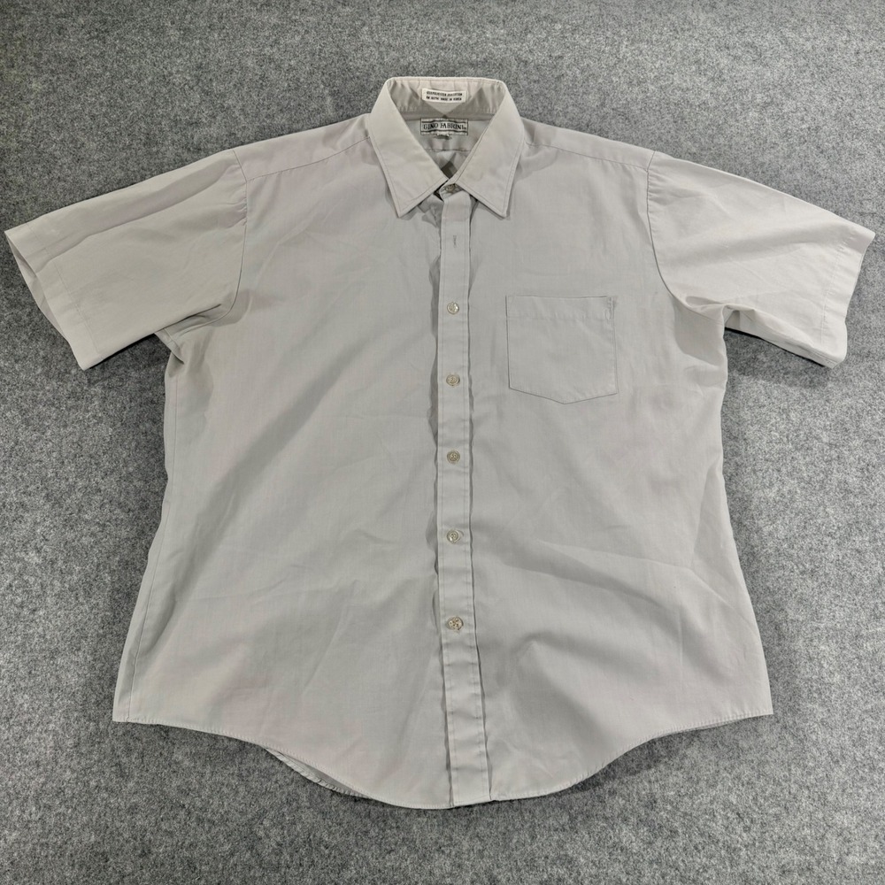 Gino Fabrini Mens Short Sleeve Dress Shirt Gray Size 16.5 Button‎ Down Pocket